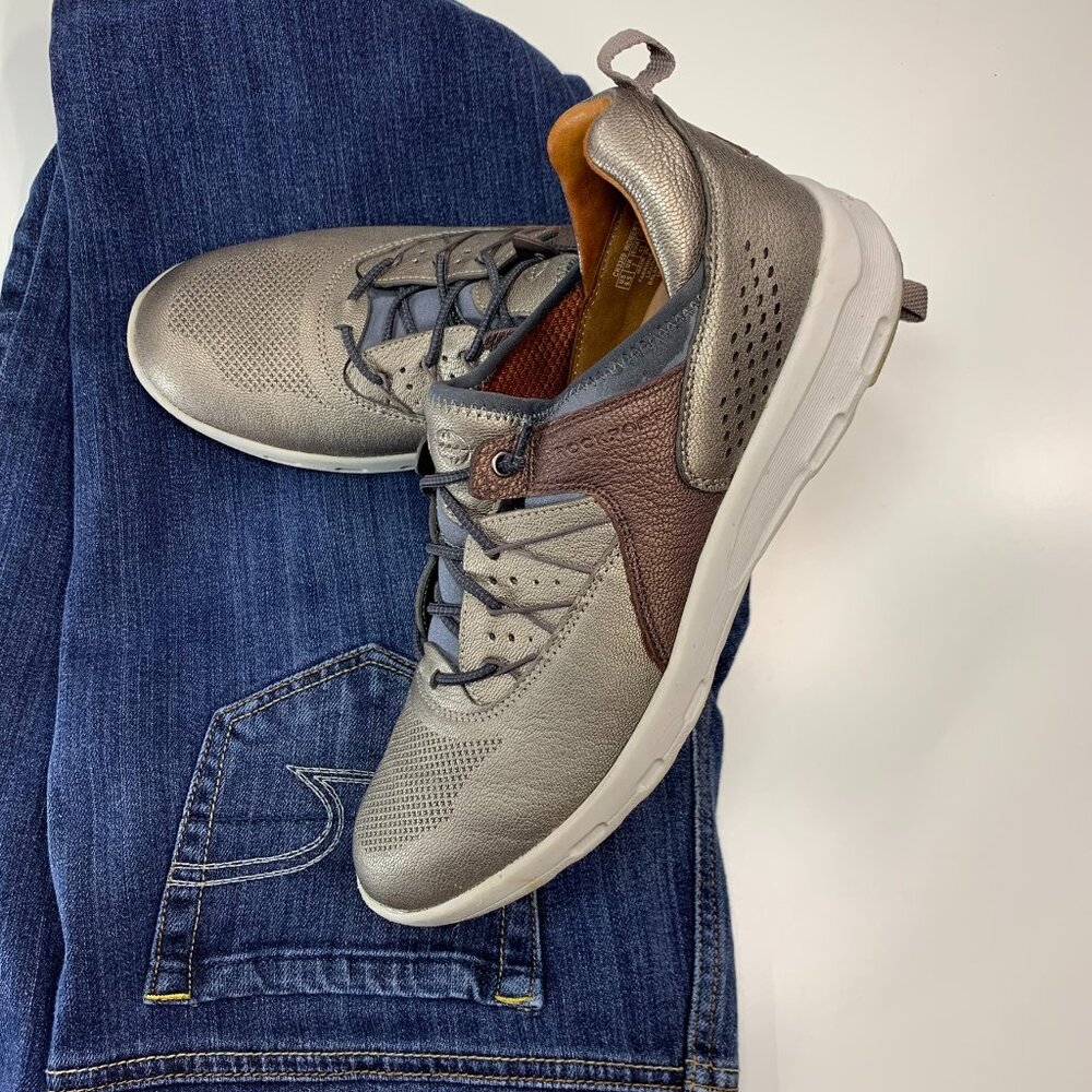 Rockport, Leather Upper Metallic Lace up sneakers, Women's size 9.5